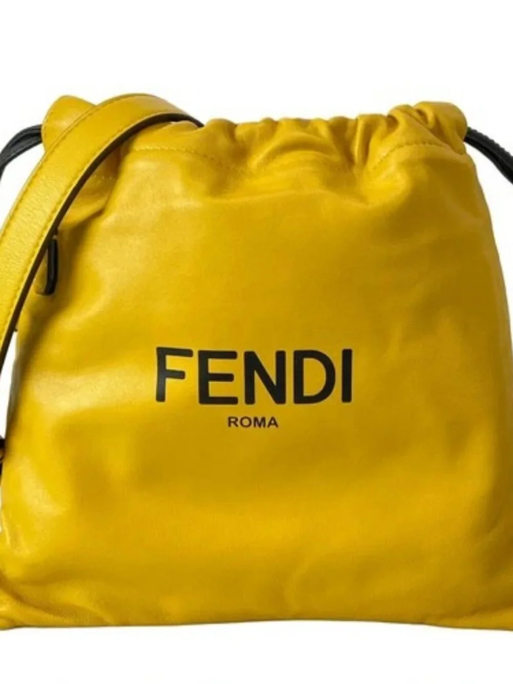FENDI Slim Clutch 7VA510 Dark yellow Black Leather Shoulder Bag